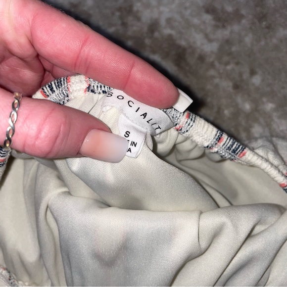 Socialite Strapless Tie Back dress Cream, Navy 100% cotton SZ SM lined - Picture 8 of 9